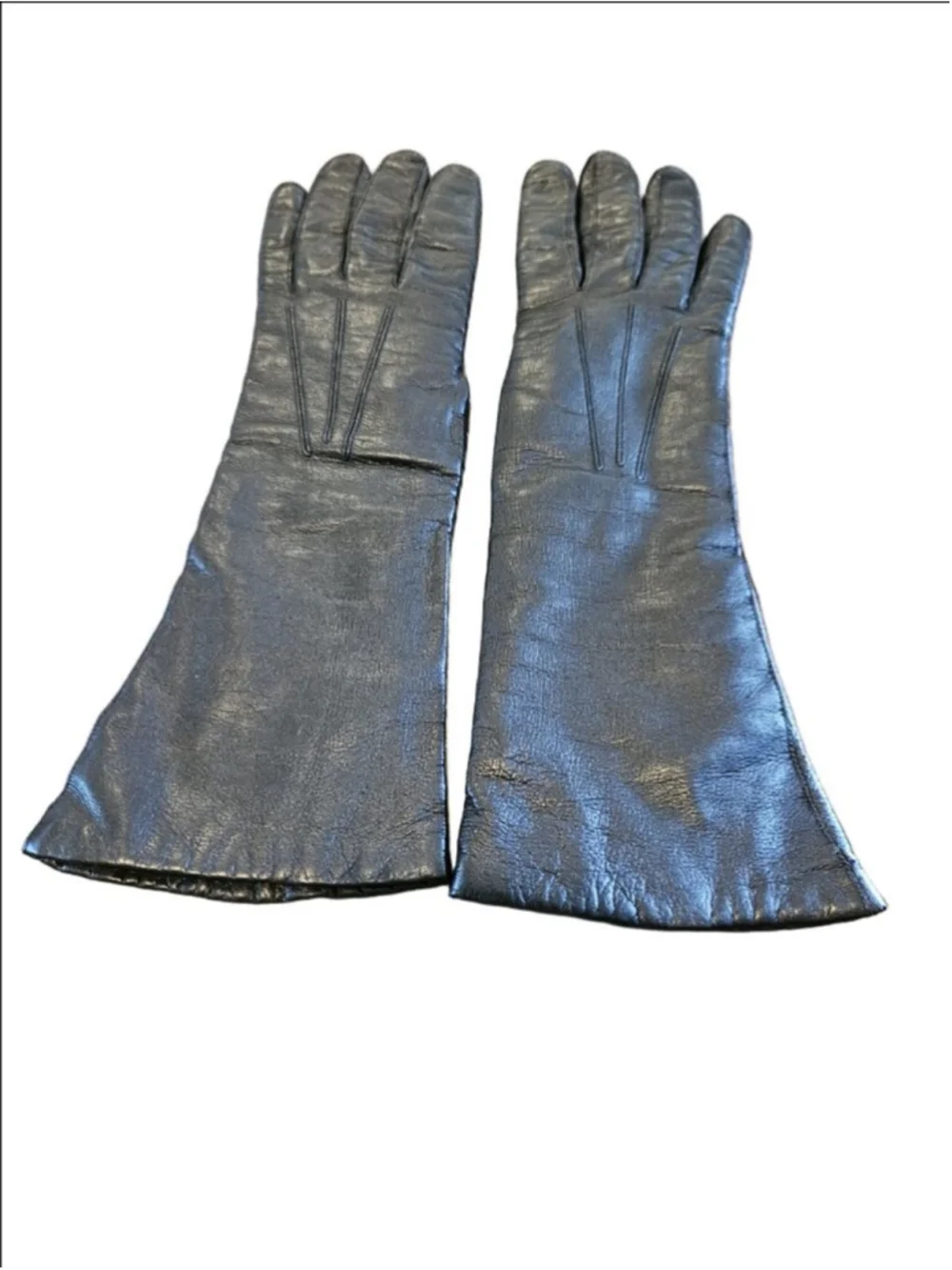 Women's Frances Hirsch Vintage Black Leather Gloves Angora Wool Lining 7 1/2